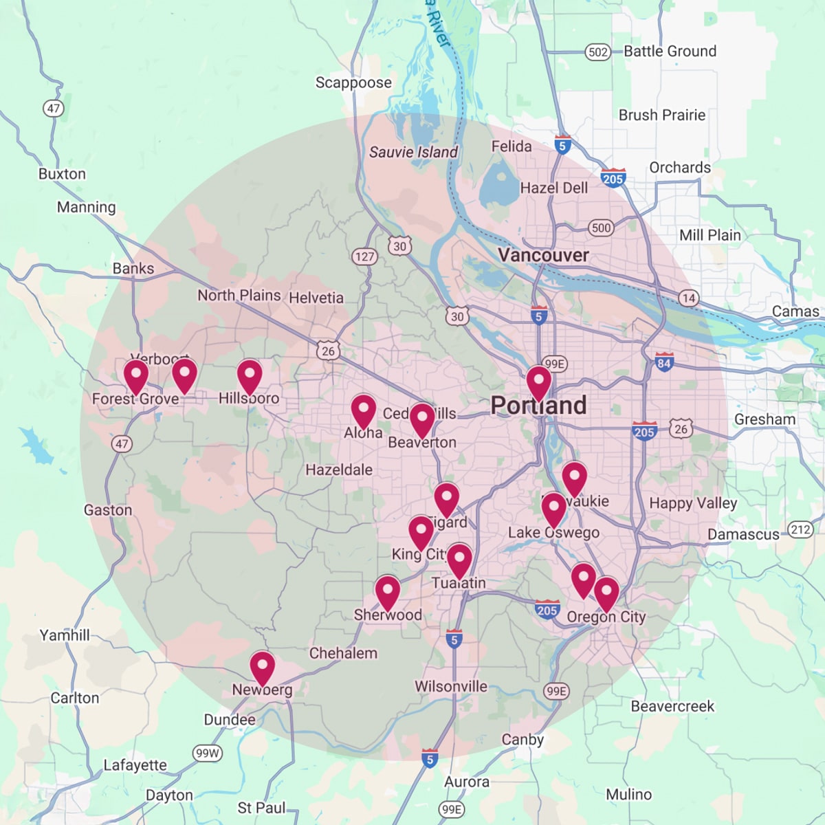 Conrad Heating & Cooling Service Map